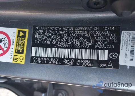 2015 Lexus Ct 200H z USA, uszkodzony, nr VIN JTHKD5BH9F2221993